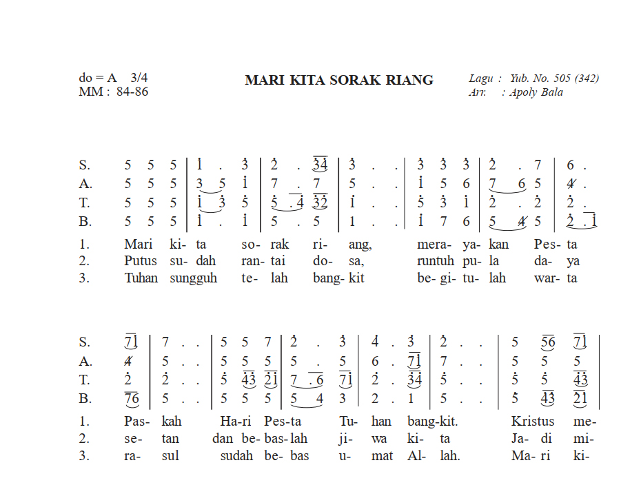 Mari Kita Sorak Riang - Arr.Apoly Bala (Yub. No.505)