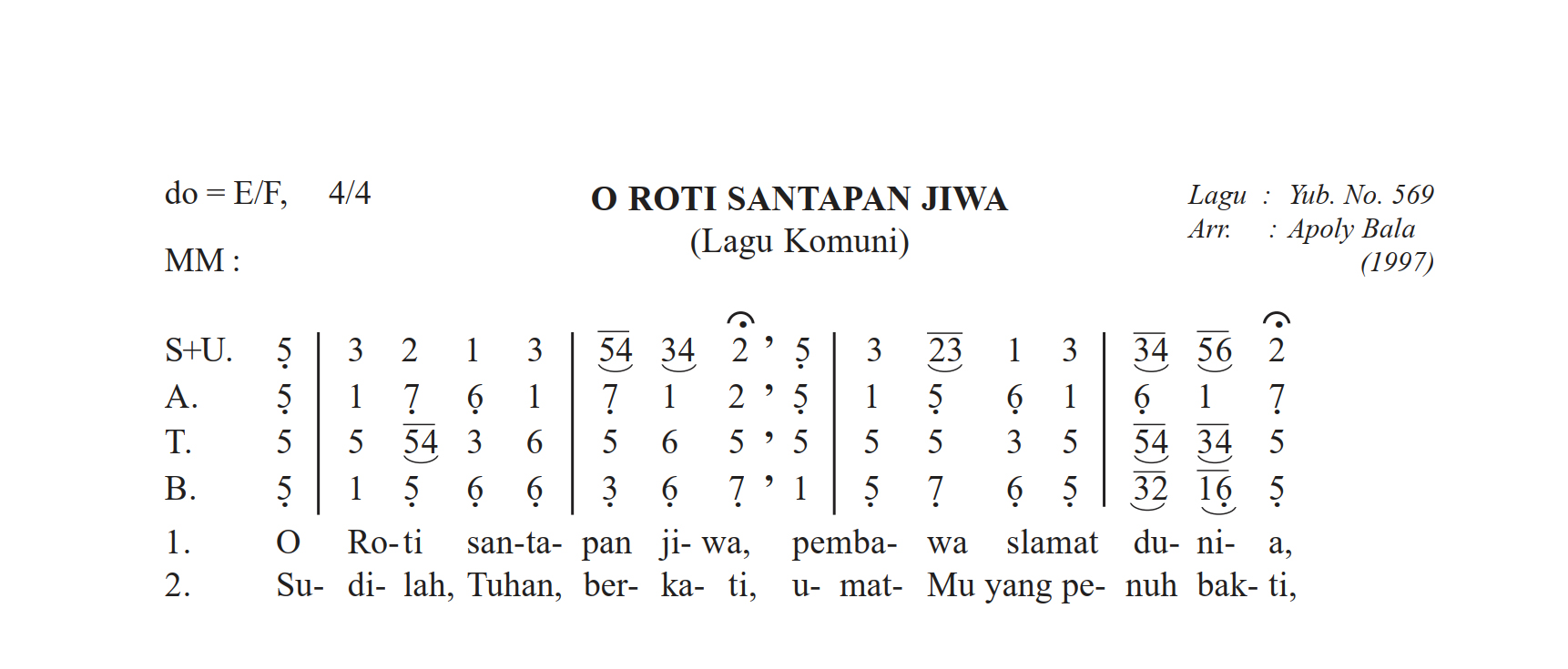 O Roti Santapan - Arr.Apoly Bala (Yub. No.569)